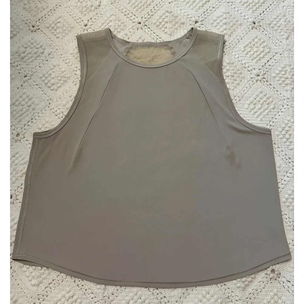 Lululemon Essential Tank Top Taupe Mesh Back Pleated Athletic Sleeveless Shirt